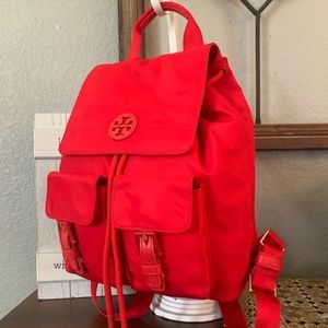 NWT Tory Burch Quinn Nylon Backpack Brilliant Red